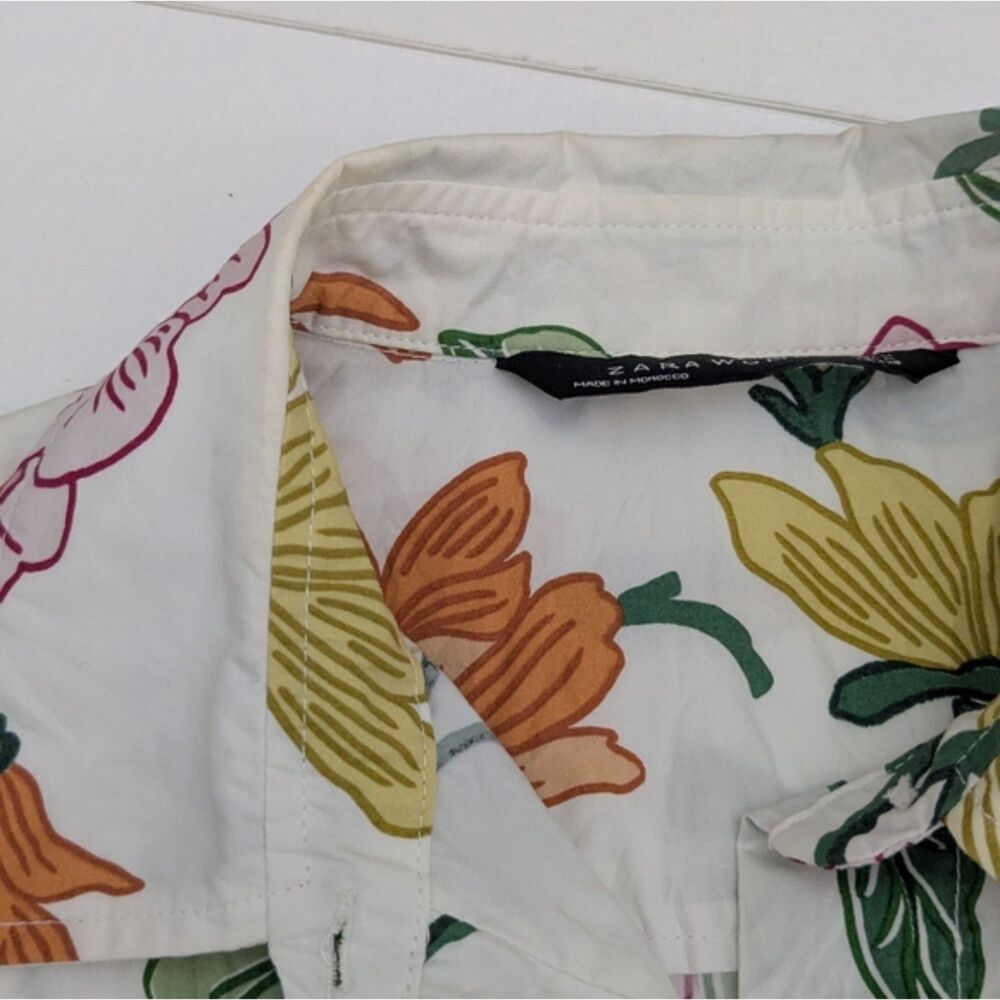 Zara White Floral Shirt Dress Size S/M Sleeveless Front Wrap Tie Cotton Summer - Picture 10 of 12